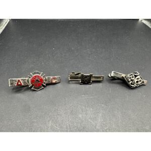 Vtg Swank Comedy/Tragedy Masks Firemen Tie Clip Tie Bar Lot of 3 Silver Tone